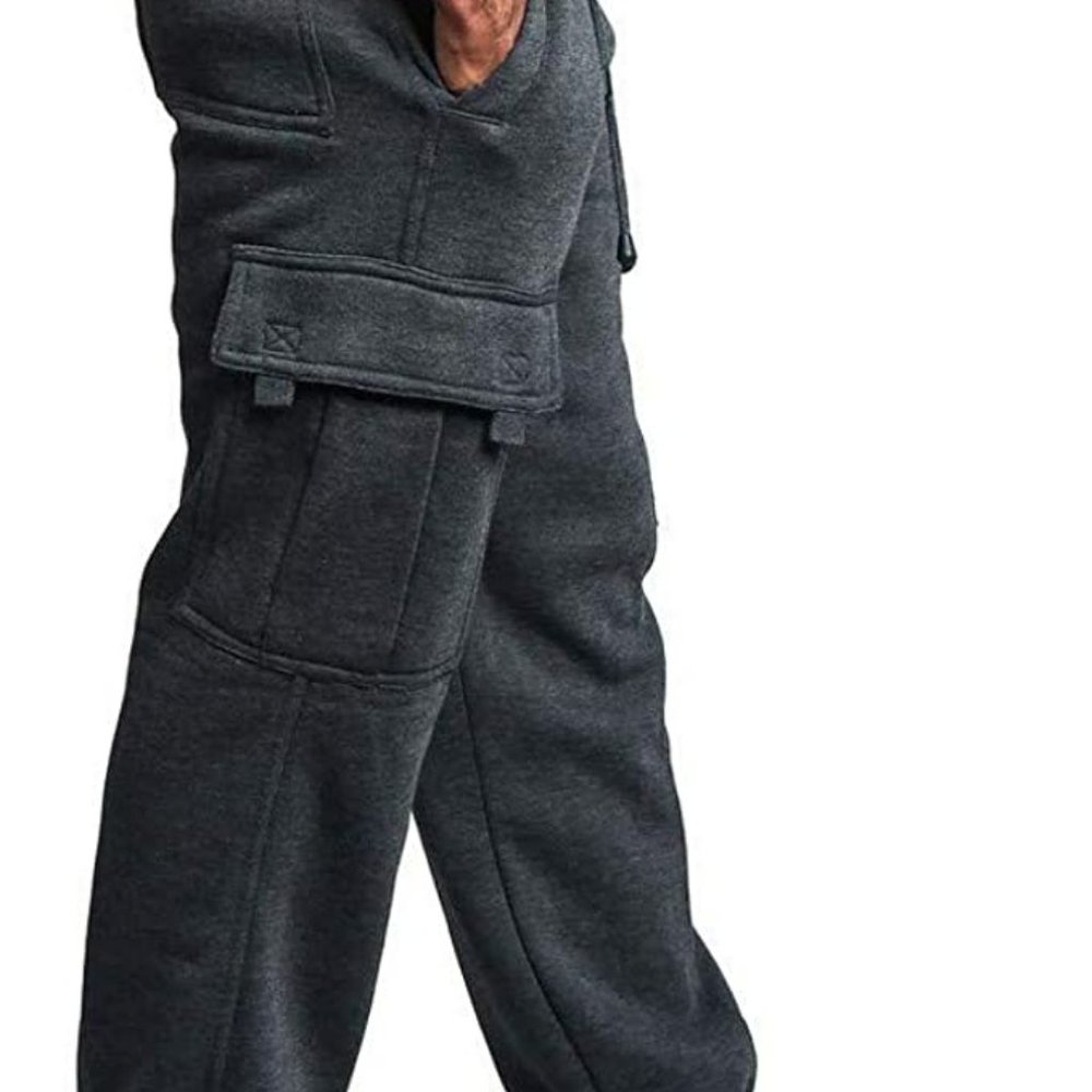 Men's Solid Fleece Heavyweight Cargo Pants Sweatpants